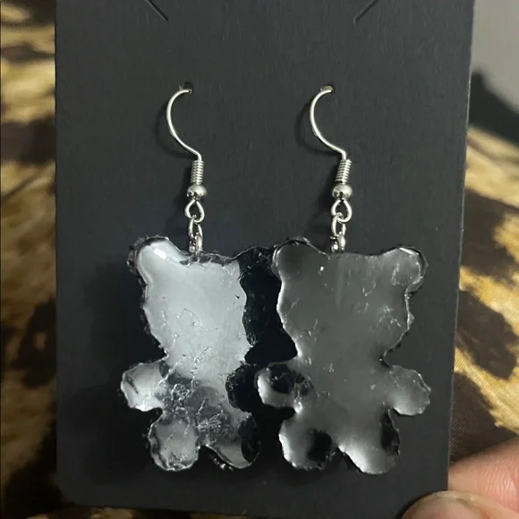 Sparkling Silver/Chrome Teddy Bear Earrings - Picture 3 of 3